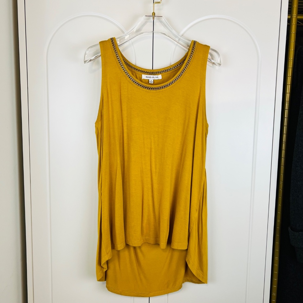 Rose & Olive Women's Jewel Tone Flowy Tank Top with Chain
